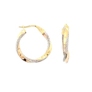 9ct Gold Hoop Earrings - Creole Earrings - White Gold and Rose Gold Inlay - 9ct Gold-375 Hallmarked