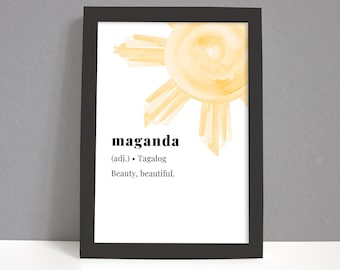 Maganda Definición Filipina Art Print / Filipino Word Art / Philippine Sun / Printable Wall Art