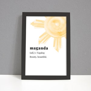Maganda Filipino Definition Art Print | Filipino Word Art | Philippine Sun | Printable Wall Art
