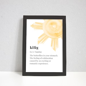 Kilig Filipino Definition Art Print | Filipino Word Art | Philippine Sun | Printable Wall Art