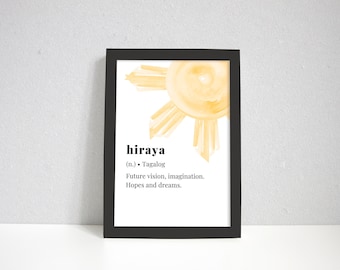 Hiraya Filipino Definición Lámina / Arte de la palabra filipina / Sol filipino / Arte de pared imprimible