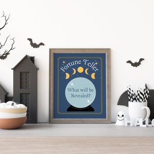 Fortune Teller Sign Printable Art | Crystal Ball Wall Art | Digital Download | Cute Halloween Print
