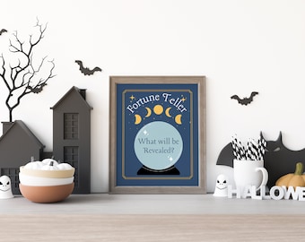 Fortune Teller Sign Arte imprimible / Crystal Ball Wall Art / Descarga digital / Linda impresión de Halloween