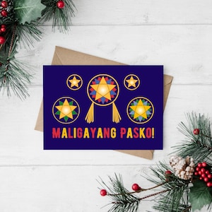 Printable Maligayang Pasko Christmas Card | Single Sided | Filipino Holiday Card | Christmas Parol Card | 7x5 Printable | Instant Download