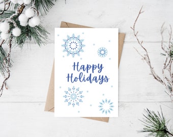 Printable Happy Holidays Greeting Card | Minimal Abstract Holiday Card | Geometric Snowflake | 5x7 Printable | Instant Digital Download