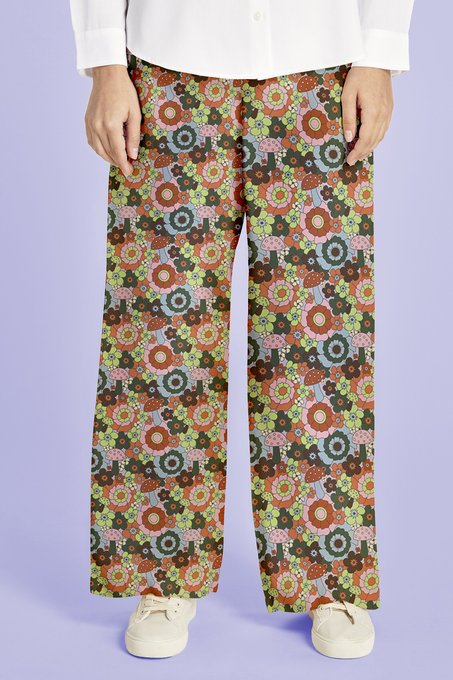 Mushroom Floral Print Wide Leg Pants Etsy
