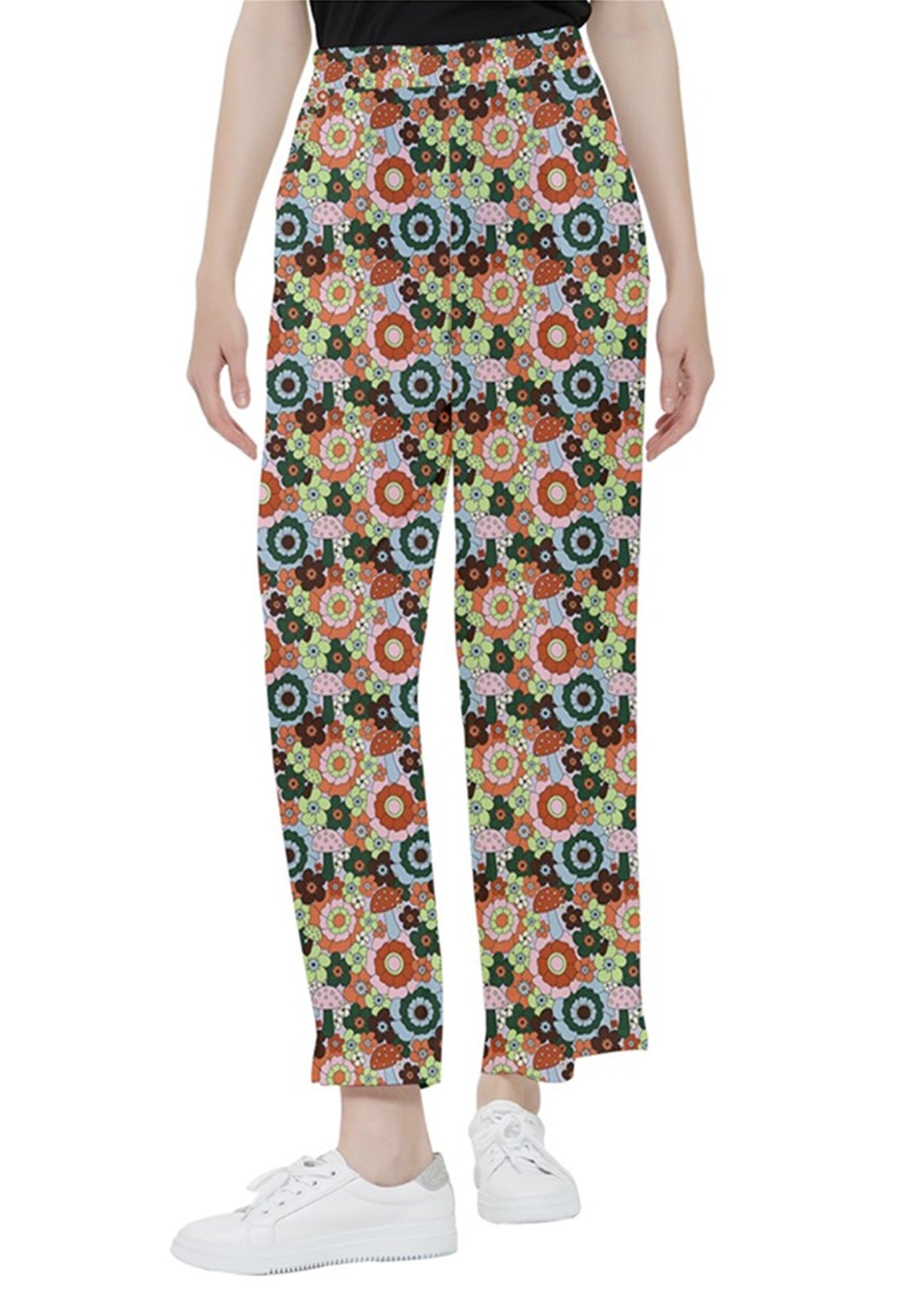 Mushroom Floral Print Wide Leg Pants Etsy