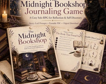 ミッドナイト・ブックショップ・ジャーナリングゲーム｜居心地の良いソロRPG、セルフケアのヒント集（デジタルPDF）
