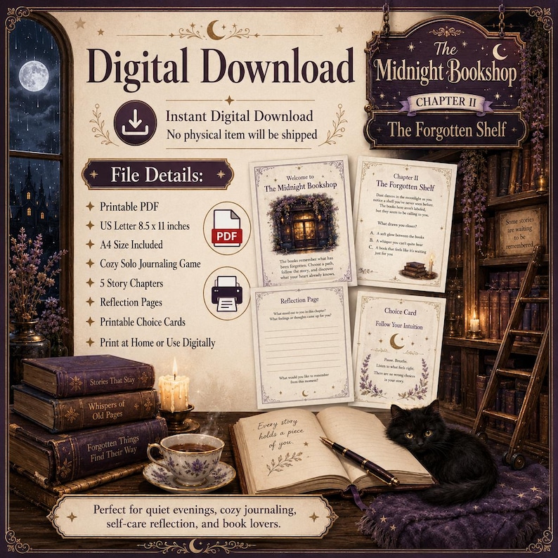 The Forgotten Shelf Solo Journaling Game | Cozy Bookshop Writing Prompts (PDF Download) image 5