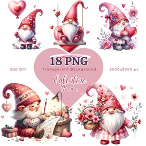 Pacote de clipart Valentines Gnome, clipart Valentines, gráficos png Valentines, sublimação Gnome, fundo transparente, uso comercial