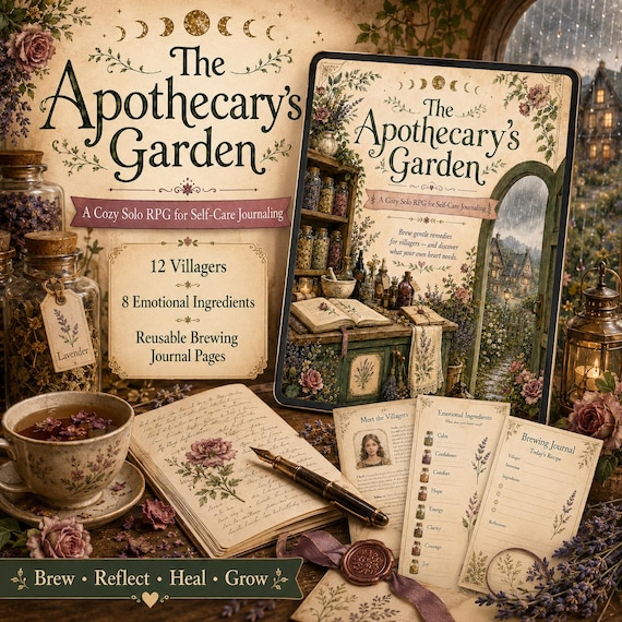 Cozy Apothecary Solo RPG | Self-Care Journaling Game (Digital Download)