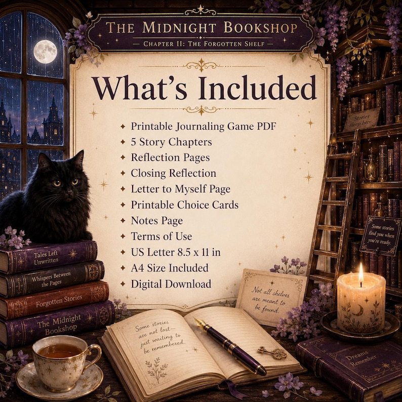 The Forgotten Shelf Solo Journaling Game | Cozy Bookshop Writing Prompts (PDF Download) image 2