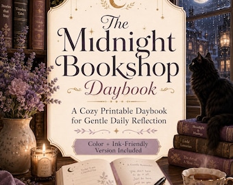 Midnight Bookshop Daybook Printable | Cozy Daily Journal Pages | Self Care Reflection PDF