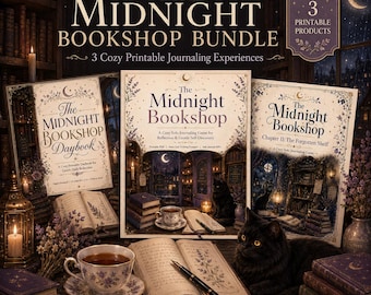 Midnight Bookshop Cozy Journaling Bundle, 3 Solo RPGs, Self-Care Prompts (Digital Download)