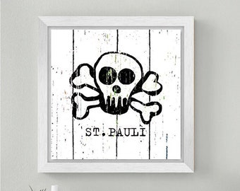 Sankt Pauli Skull / Skull / white Hamburg in shabby design 20 x 20 cm Image/coaster City hearts®design