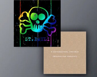 Wooden Coaster /skull/rainbow/black
