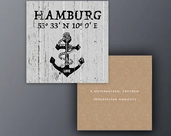 1x coaster / Stadtherzen® design / #Hamburg coordinates / grey-black / grey-black