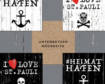 4x St. Pauli home port coasters in black & white