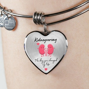 Engraved Kidney Donor &#39;Kidneyversary&#39; Heart Pendant Bracelet, Kidney Transplant Donor Gift, Anniversary Organ donation, Gratitude Gift