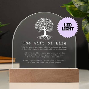 Gift of Life Acrylic LED Plaque, Transplant Anniversary Gift for Donor, Kidney Anniversary, Liver, Lung, Bone Marrow, Stem Cell Gifts