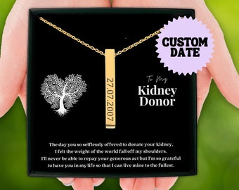 Custom Kidney Donor Vertical Bar Pendant Necklace with Engraved Transplant Date, Kidney Transplant Gifts, Kidney Donor Gift, Gratitude Gift
