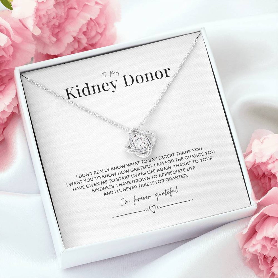 Kidney Donor Gift 14k White Gold Knot Necklace With Cubic Etsy