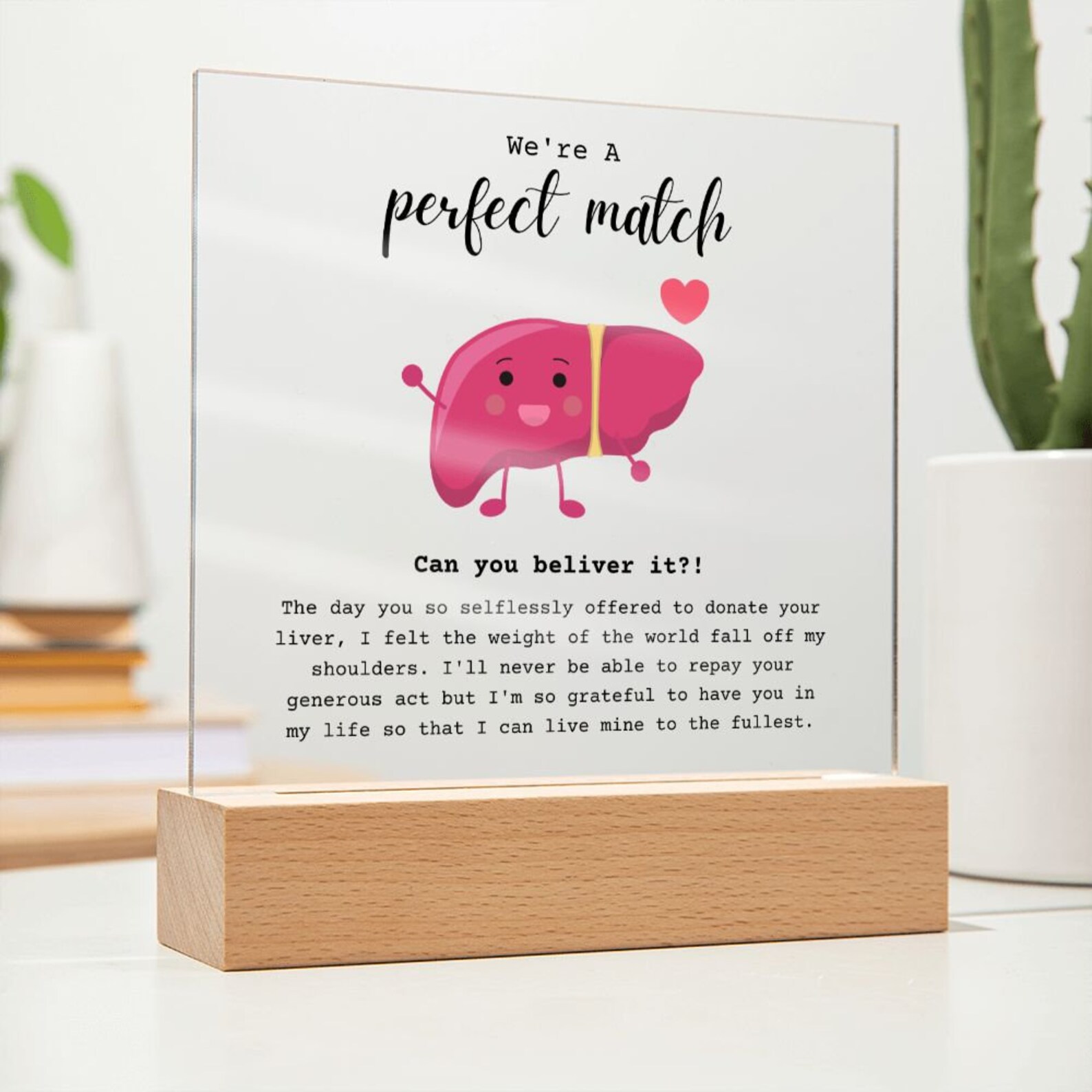 Liver Transplant Anniversary Gift Perfect Match LED Acrylic Etsy