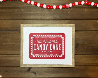 Candy Cane Factory Wood Sign, North Pole Christmas Decor