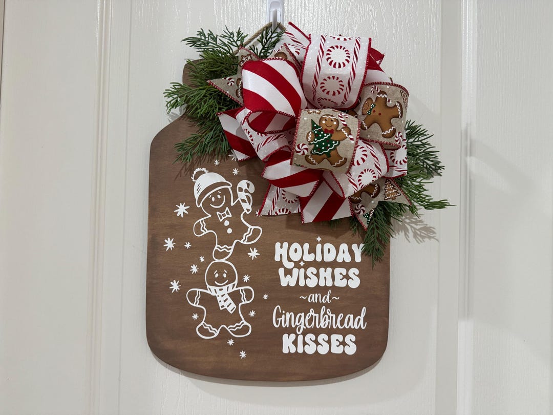 Gingerbread Christmas Door Hanger: Handmade Bow, Holiday Decor - Etsy