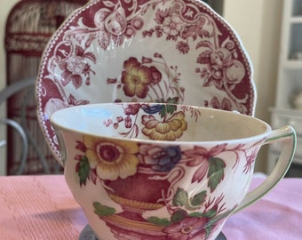 Vintage Dainty Mismatched Mini Tea Cup & Saucer, Pink Roses