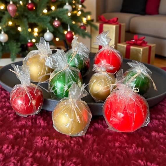 ラウンドボールキャンドルセット、クリスマスデコレーション、レッド 