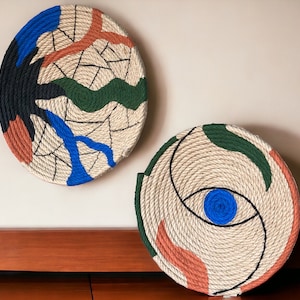 Vivid color wicker wall baskets, abstract wall art, African plates, boho home, woven wall baskets, home gift, home decor, balcony decor, art