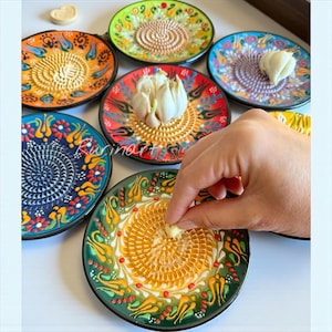 Handmade Turkish Garlic Grater Plate – Colorful Ceramic Kitchen Tool, Mediterranean Pottery Gift, Rustic Cooking Accessory