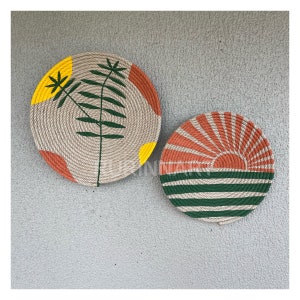 Set of 2 Decorative wicker wall basket,Bohemian wall decor,African basket,Art wall decor, Hanger wall plate, Wicker wall tray, Boho wall art