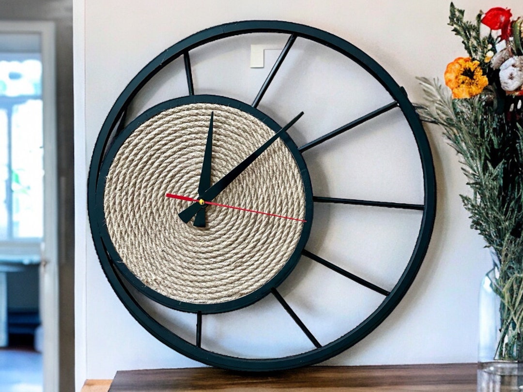 Wall Clock, Wicker and Wooden Clock, Clock Art, Living Room Decor
