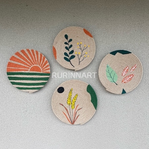Woven wall basket, wicker round plate, wall basket, colourful wall baskets, boho home decor, shelf decor, natural baskets, wall art