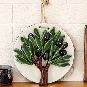 Ceramic olive tree design wall hanging, kitchen wall art, kitchen decor, ceramic olive tree, home decor, ornament, handmade interior gift