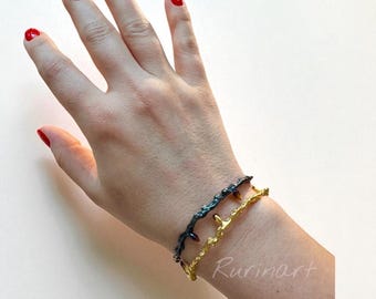 Handmade Barbed Wire Bracelet for Women,Elegant Gold Plated Bronze Cuff,Dainty Yet Bold Jewelry,Wearable with Chic or Casual Outfits