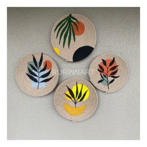 Set of 4 Decorative wicker wall basket, Bohemian Wall Decor, African Basket, Art wall decor, Boho wall art ,Wicker Bowl, Hanger Wall Plate