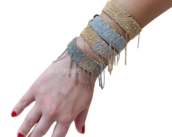 Handwoven Steel Chain Bracelet, Elegant & Casual Jewelry, Adjustable Gold or Silver Tones Wire Cuff, Gift for Women, Minimalist Bracelet