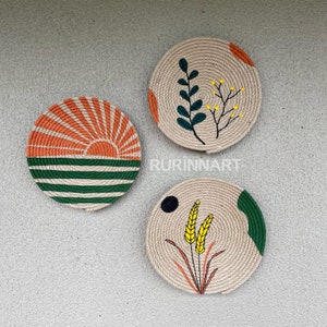 Set of 3 Decorative wicker wall basket, Bohemian Wall Decor, African Basket, Art wall decor, Boho wall art ,Wicker Bowl, Hanger Wall Plate