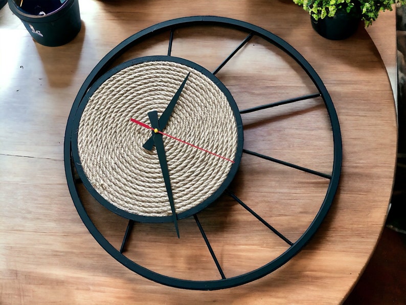 Wall Clock, Wicker and Wooden Clock, Clock Art, Living Room Decor