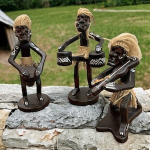 Handmade 3 African men musicians, African men figures, African men ornaments, African men home decor, wooden musicians home gift, object