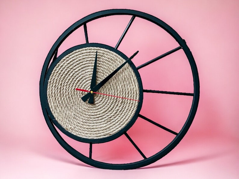 Wall Clock, Wicker and Wooden Clock, Clock Art, Living Room Decor