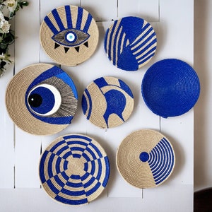 Set of 7 Decorative wicker wall basket,Bohemian wall decor,African basket,Art wall decor, Hanger wall plate, Wicker wall tray, Boho wall art