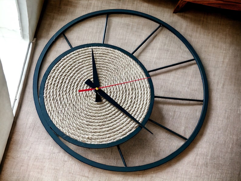Wall Clock, Wicker and Wooden Clock, Clock Art, Living Room Decor