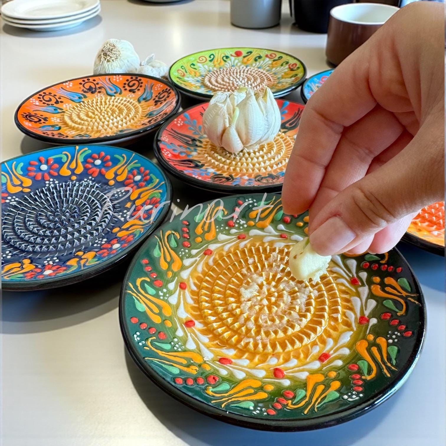 Handmade Turkish Garlic Grater Plate – Colorful Ceramic Kitchen