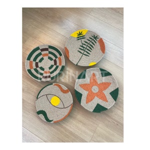 Natural Baskets for Boho Wall Decor,African Basket,Wall Art,Wicker Wall Tray,Wicker Round Bowl,Balcony Decor, Farmhouse Decor, Hand painting
