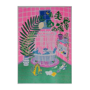 Bath time riso print A4, art print, risograph print