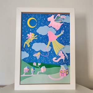 Fly Me to The Moon riso print A4